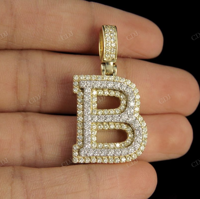 1.5" 1.8 CTW 10K Two Tone Gold Real Diamond 3D Initial 'B' Letter Pendant CustomDiamJewel