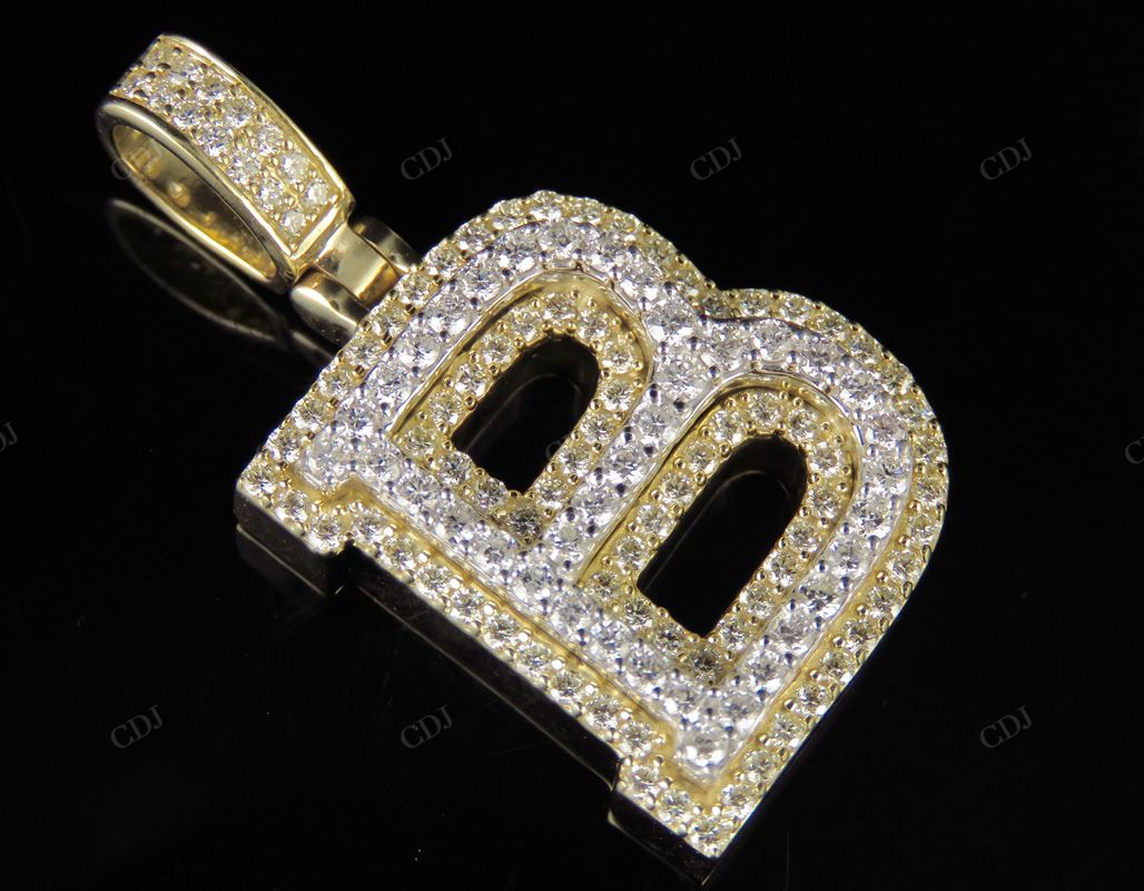 1.5" 1.8 CTW 10K Two Tone Gold Real Diamond 3D Initial 'B' Letter Pendant CustomDiamJewel