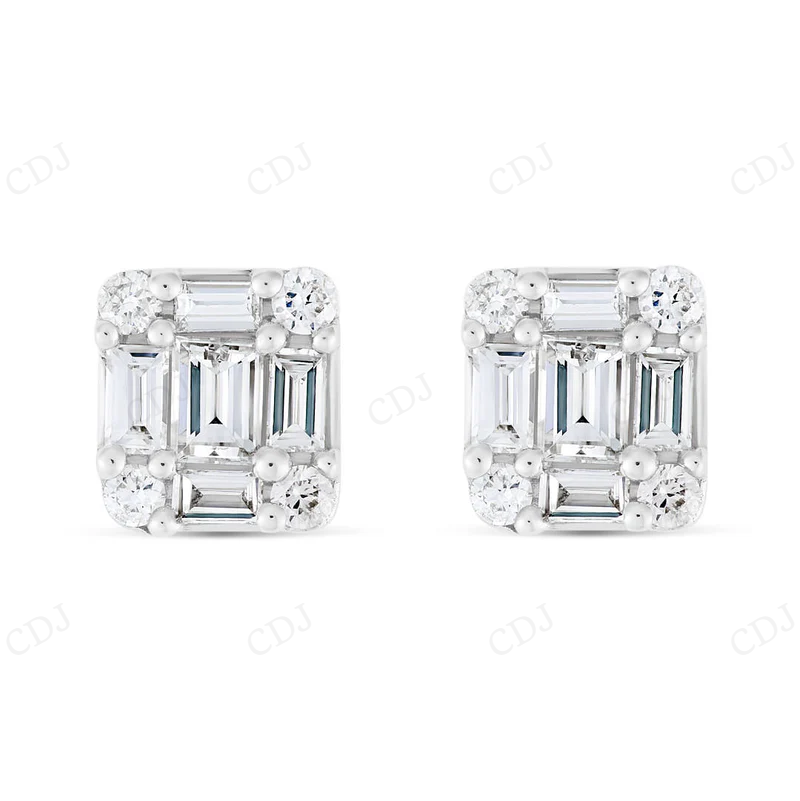 Emerald Cut Moissanite Illusion Stud Earrings Stud earrings CustomDiamJewel