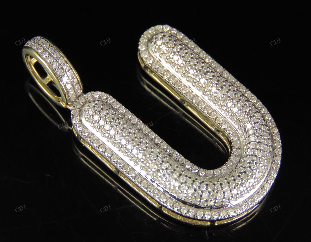 1.4" 0.90 CTW 10K Gold Real Diamond U Letter Pendant CustomDiamJewel