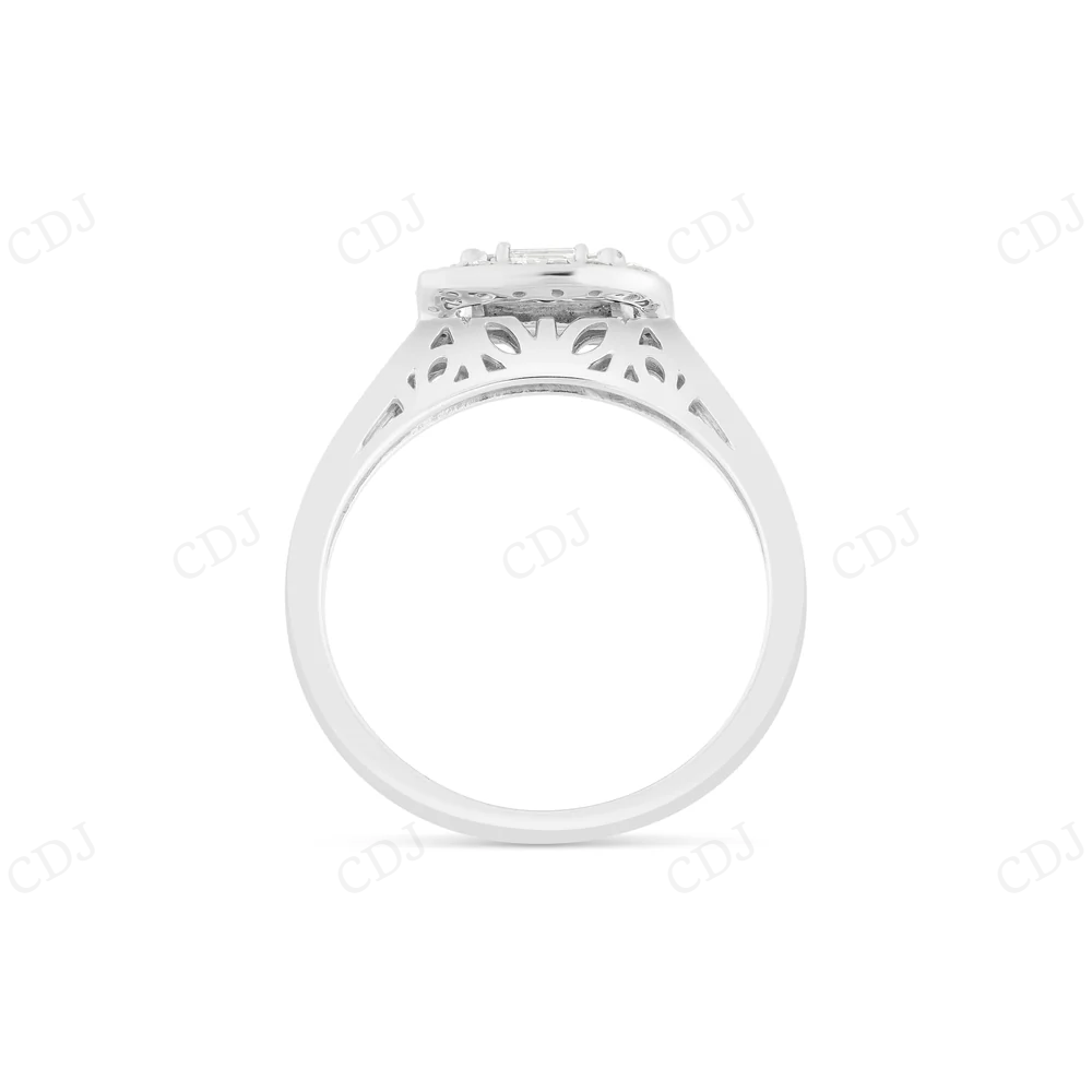 14K White Gold Baguette and Round Moissanite Bridal Ring Engagement Ring CustomDiamJewel