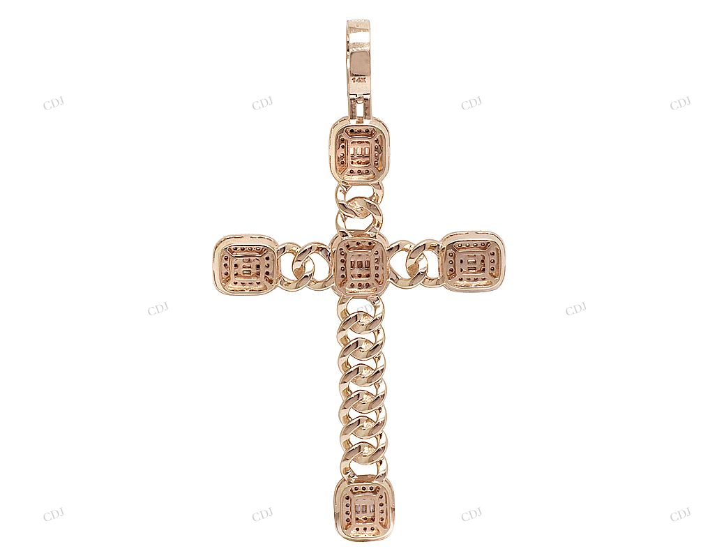 2.5 CTW Baguette Halo Cuban Cross Pendant hip hop jewelry CustomDiamJewel