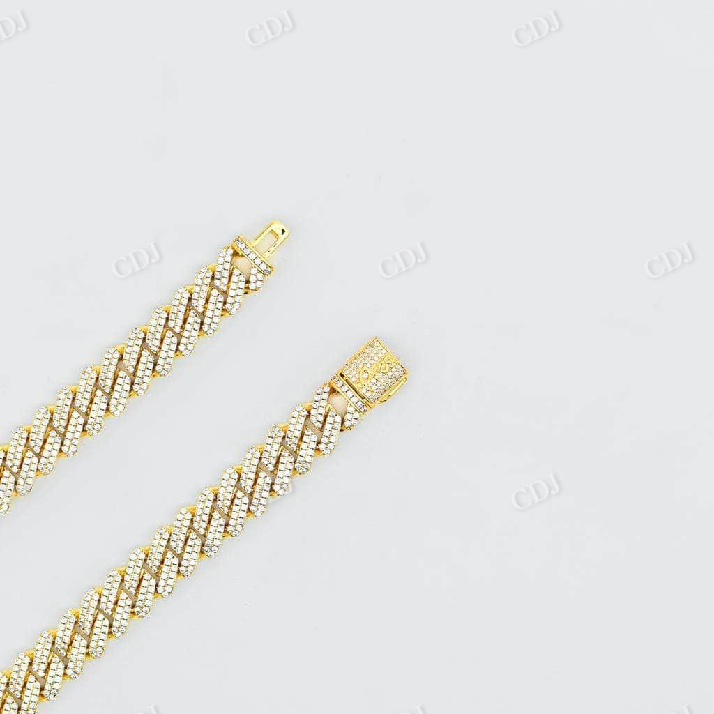 14K Solid Gold 12MM Prong Set Cuban Link Chain For Women's  customdiamjewel   