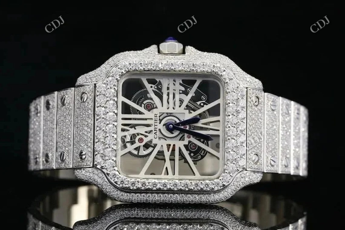 Moissanite Diamond Cartier Skelenton Watch customdiamjewel