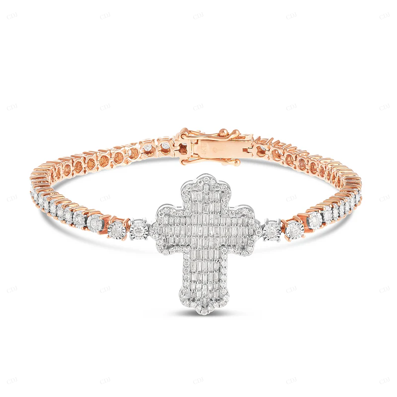 925 Sterling Silver Rose Gold Plated Cross Tennis Bracelet CustomDiamJewel