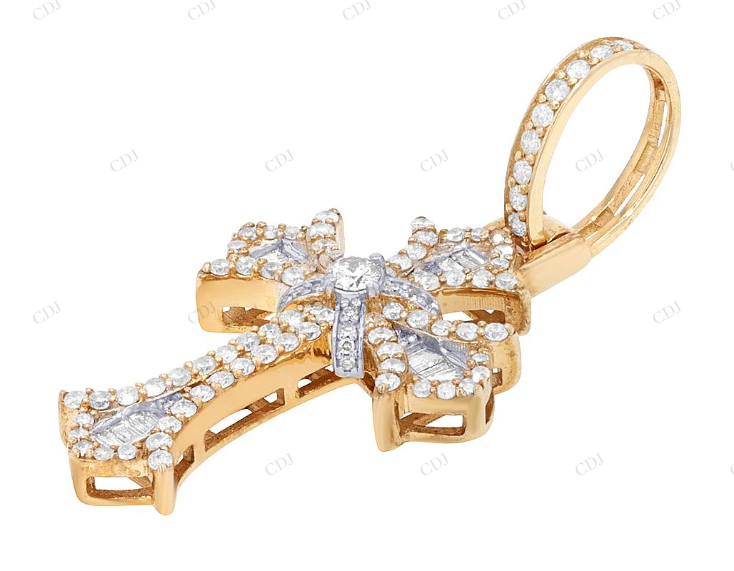 10K Two Tone Gold Lab Grown Diamond Gothic Cross Pendant Hip Hop Pendent CustomDiamJewel