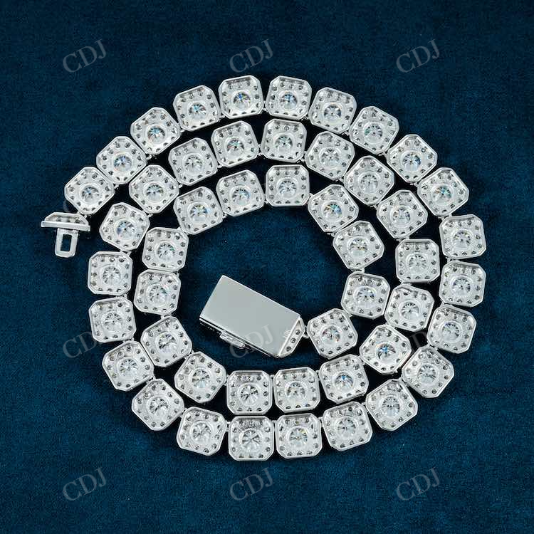 10MM Rectangle Link Necklace 14K White Gold hip hop jewelry customdiamjewel   