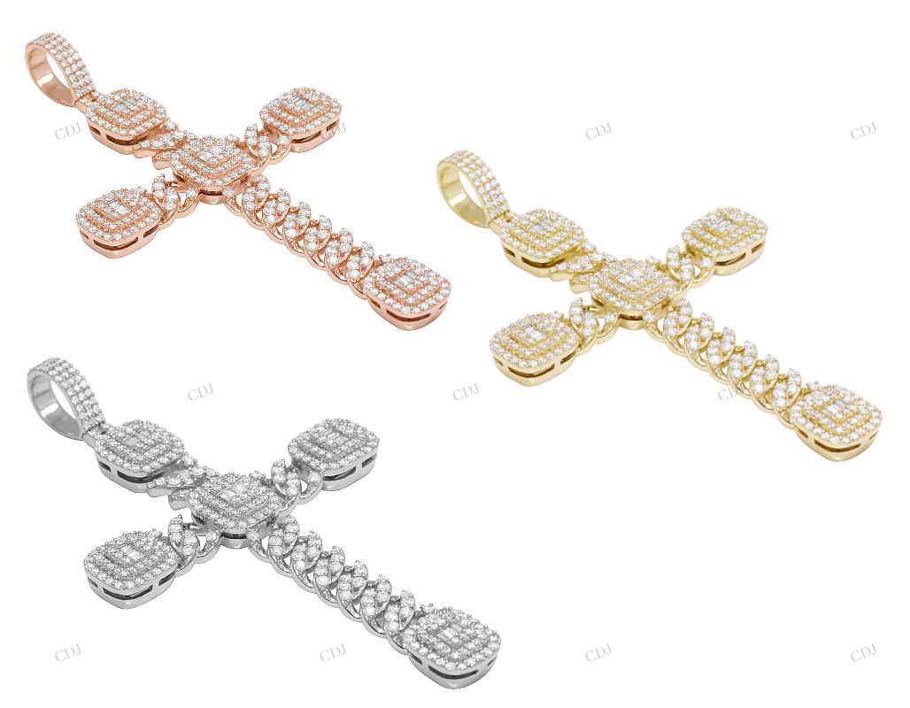 2.5 CTW Baguette Halo Cuban Cross Pendant hip hop jewelry CustomDiamJewel