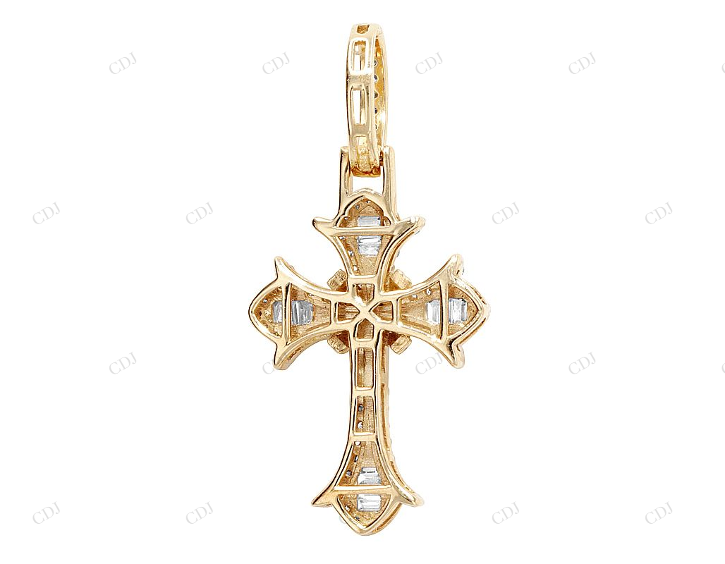 10K Two Tone Gold Lab Grown Diamond Gothic Cross Pendant Hip Hop Pendent CustomDiamJewel