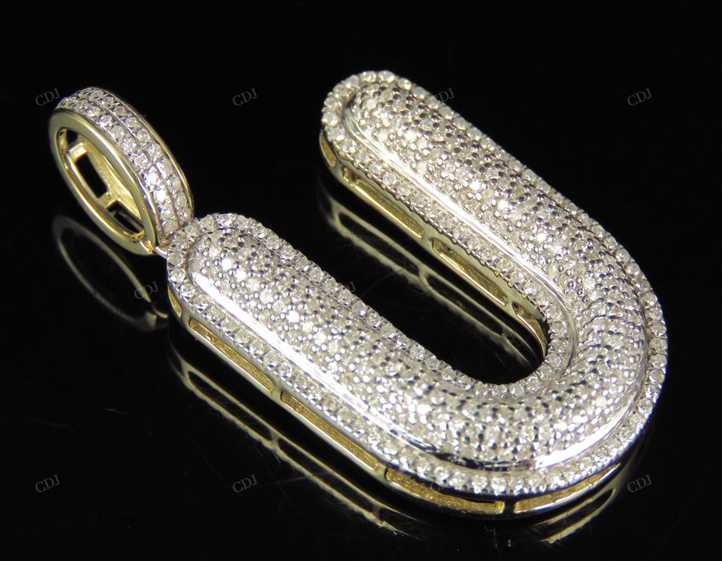 1.4" 0.90 CTW 10K Gold Real Diamond U Letter Pendant CustomDiamJewel