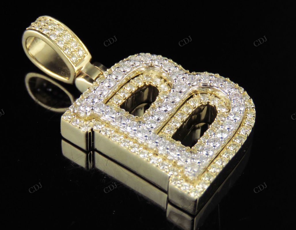 1.5" 1.8 CTW 10K Two Tone Gold Real Diamond 3D Initial 'B' Letter Pendant CustomDiamJewel