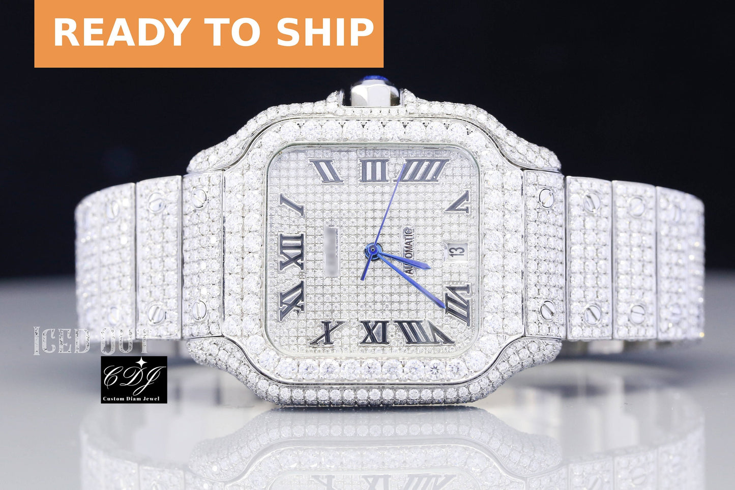 Luxury Custom Bustdown Trending Premium SI Natural Diamond Unisex Watch Handset Solid White Gold Plated On Stainless Steel Watch