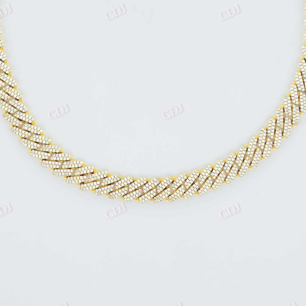 14K Solid Gold 12MM Prong Set Cuban Link Chain For Women's  customdiamjewel   