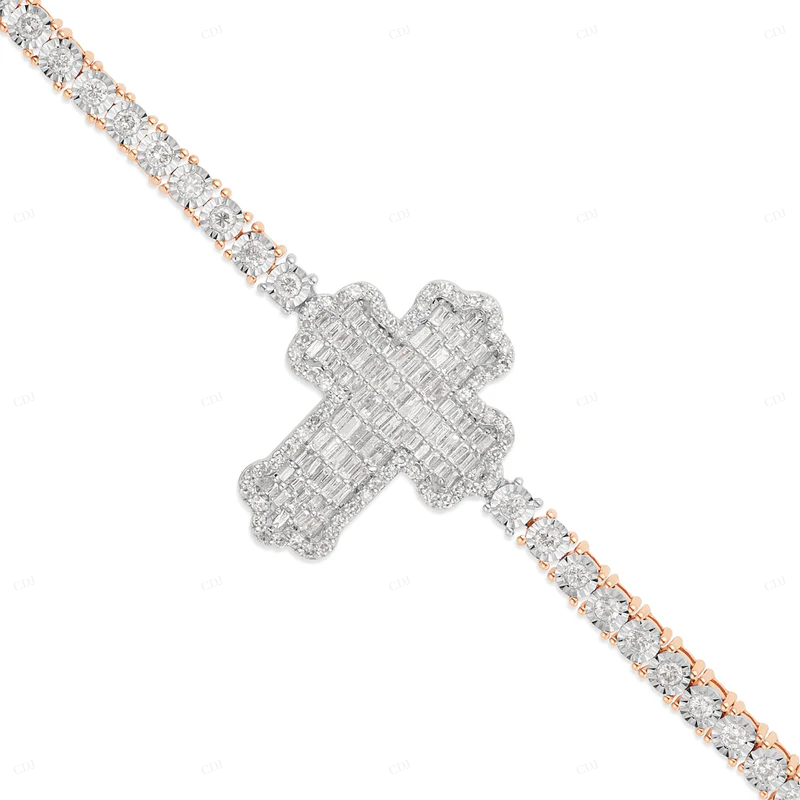 925 Sterling Silver Rose Gold Plated Cross Tennis Bracelet CustomDiamJewel