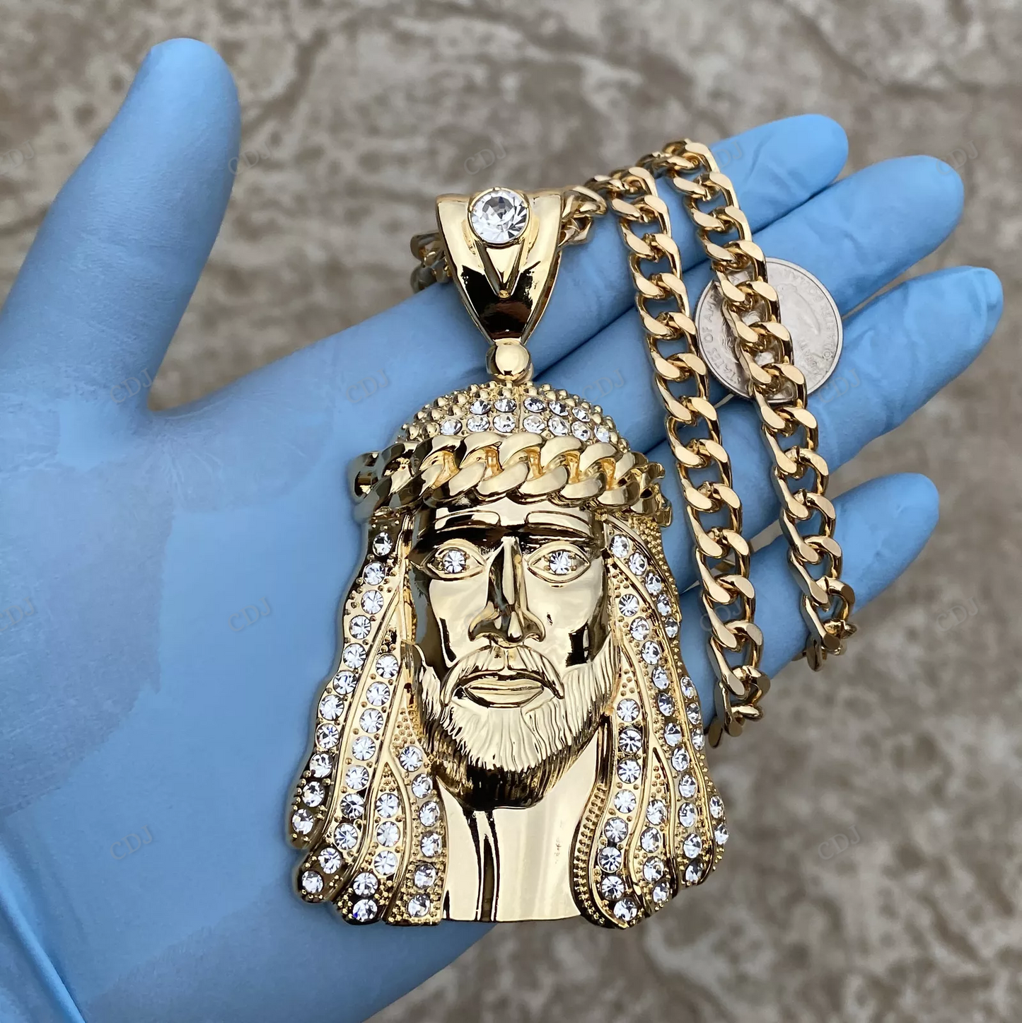 Hip Hop Gold Plated Huge Jesus Head Pendant hip hop jewelry CustomDiamJewel