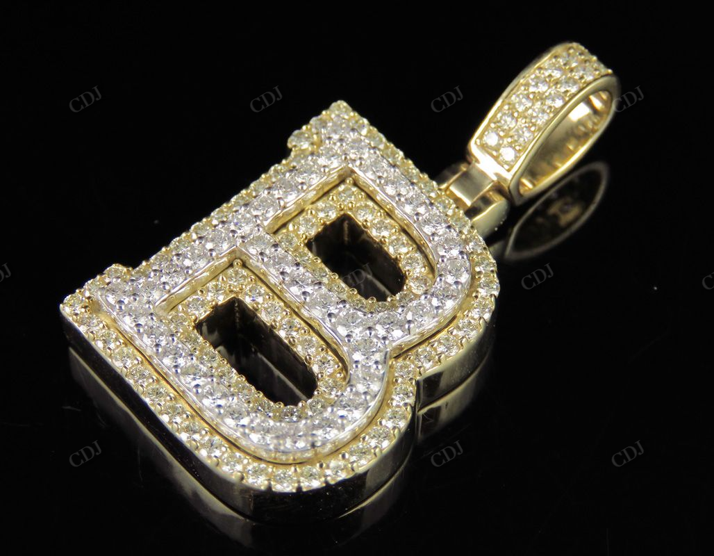 1.5" 1.8 CTW 10K Two Tone Gold Real Diamond 3D Initial 'B' Letter Pendant CustomDiamJewel