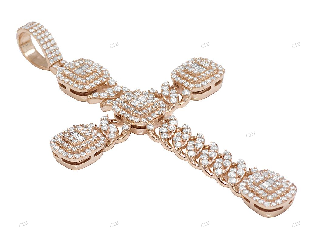 2.5 CTW Baguette Halo Cuban Cross Pendant hip hop jewelry CustomDiamJewel