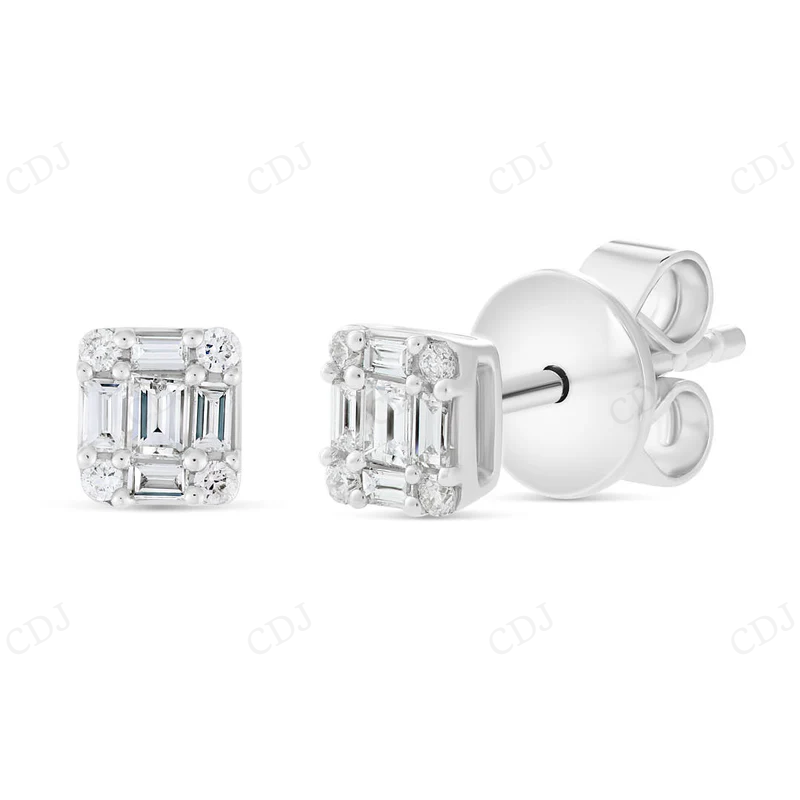 Emerald Cut Moissanite Illusion Stud Earrings Stud earrings CustomDiamJewel