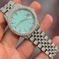 Rolex Luxury Moissanite Hip Hop Stainless Steel Cyan Dial Diamond Watch 23 To 27CTW (Approx.)