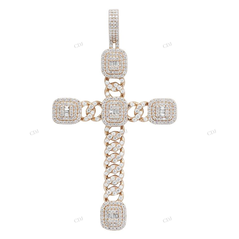 2.5 CTW Baguette Halo Cuban Cross Pendant hip hop jewelry CustomDiamJewel
