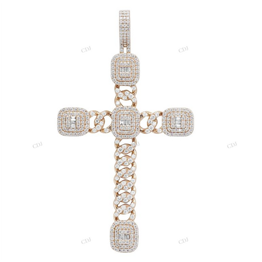 2.5 CTW Baguette Halo Cuban Cross Pendant hip hop jewelry CustomDiamJewel