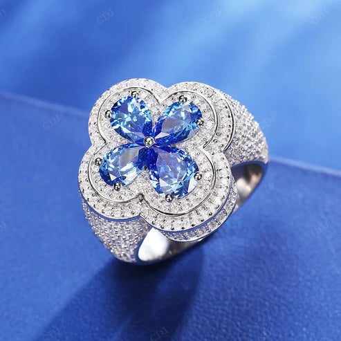 Top Quality Silver Moissanite Clover Ring For Men's hip hop jewelry CustomDiamJewel