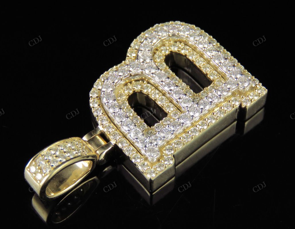 1.5" 1.8 CTW 10K Two Tone Gold Real Diamond 3D Initial 'B' Letter Pendant CustomDiamJewel