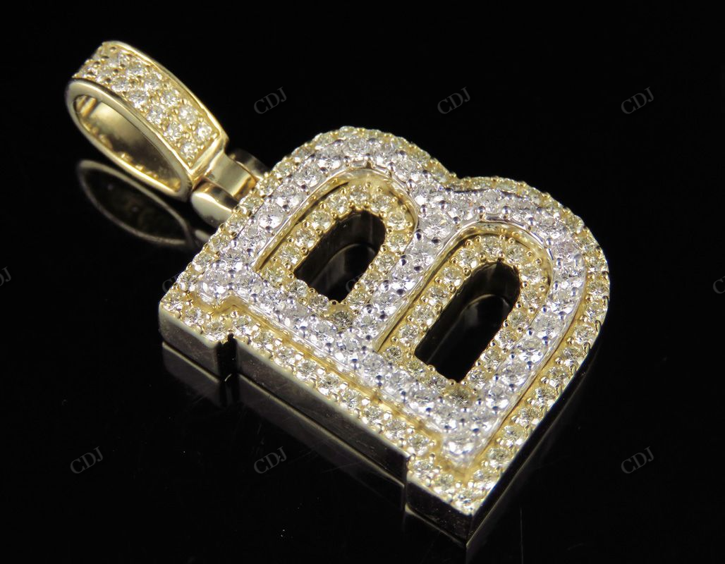 1.5" 1.8 CTW 10K Two Tone Gold Real Diamond 3D Initial 'B' Letter Pendant CustomDiamJewel