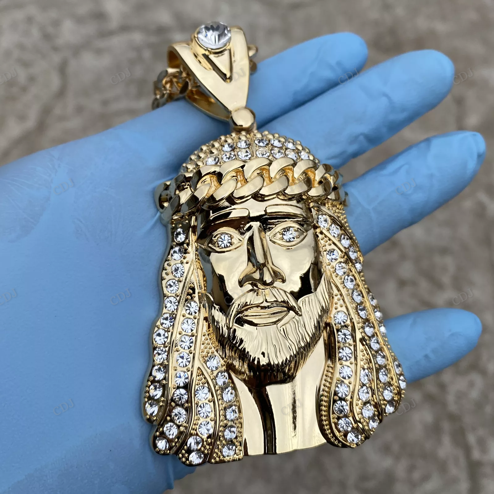 Hip Hop Gold Plated Huge Jesus Head Pendant hip hop jewelry CustomDiamJewel