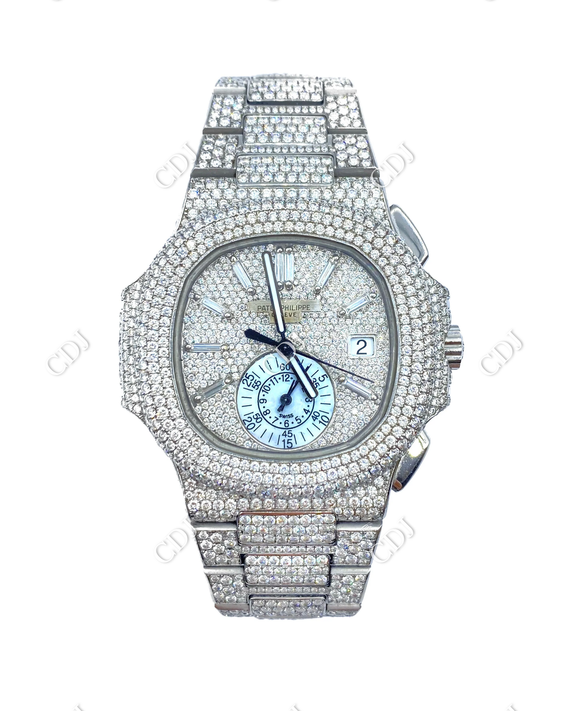 Fully Iced Out Chrono Set Patek Philippe Moissanite Watch customdiamjewel