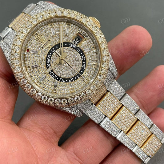 Stainless Steel Two Tone Fully Iced Out Diamond Moissanite Rolex Watch customdiamjewel