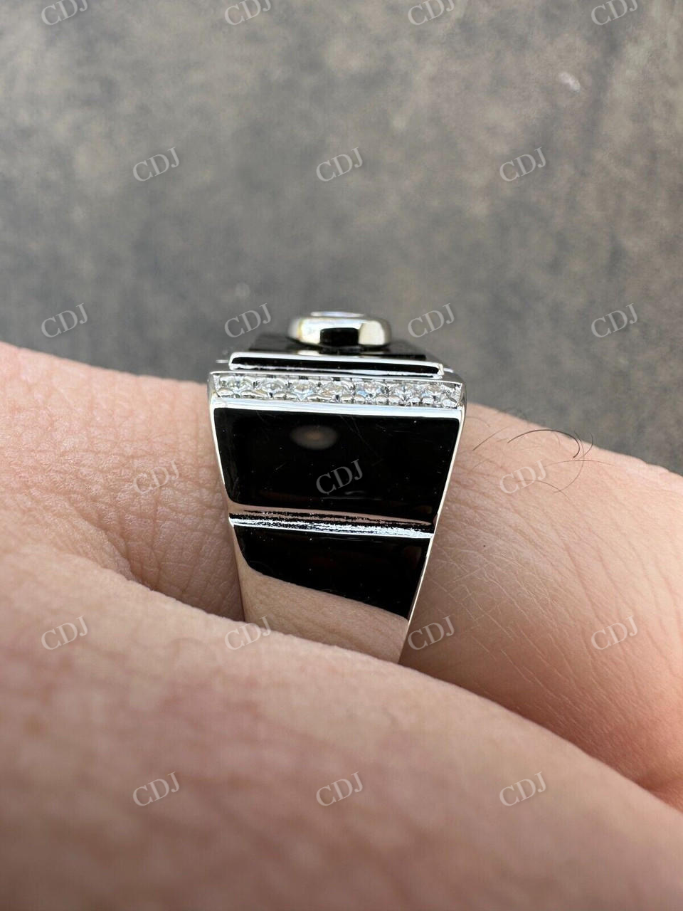 Men's Moissanite & Onyx Square Solitaire Signet Ring  customdiamjewel   