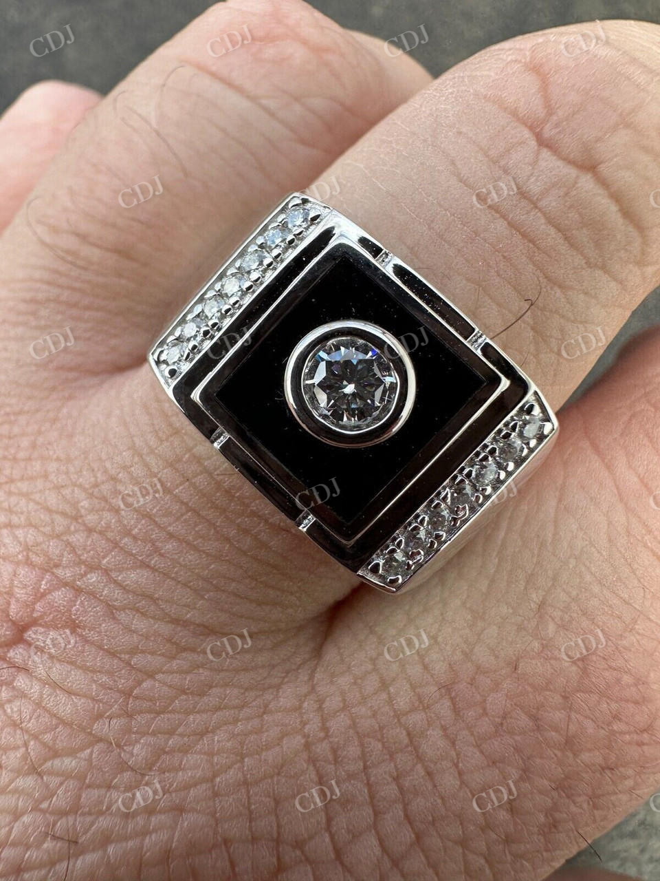Men's Moissanite & Onyx Square Solitaire Signet Ring  customdiamjewel   