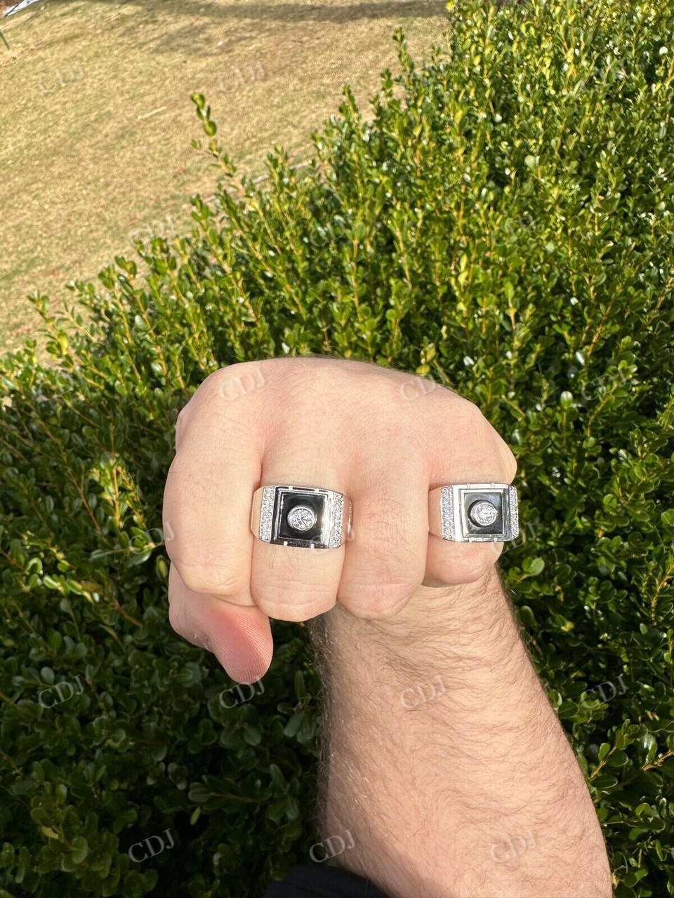 Men's Moissanite & Onyx Square Solitaire Signet Ring  customdiamjewel   