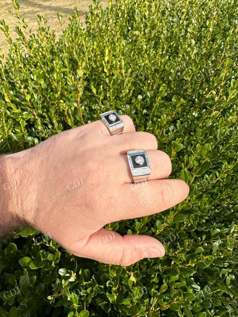 Men's Moissanite & Onyx Square Solitaire Signet Ring  customdiamjewel   