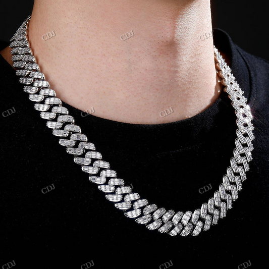 14mm Baguette & Round Cut Box Clasp 925 Silver Cuban Chain hip hop jewelry CustomDiamJewel