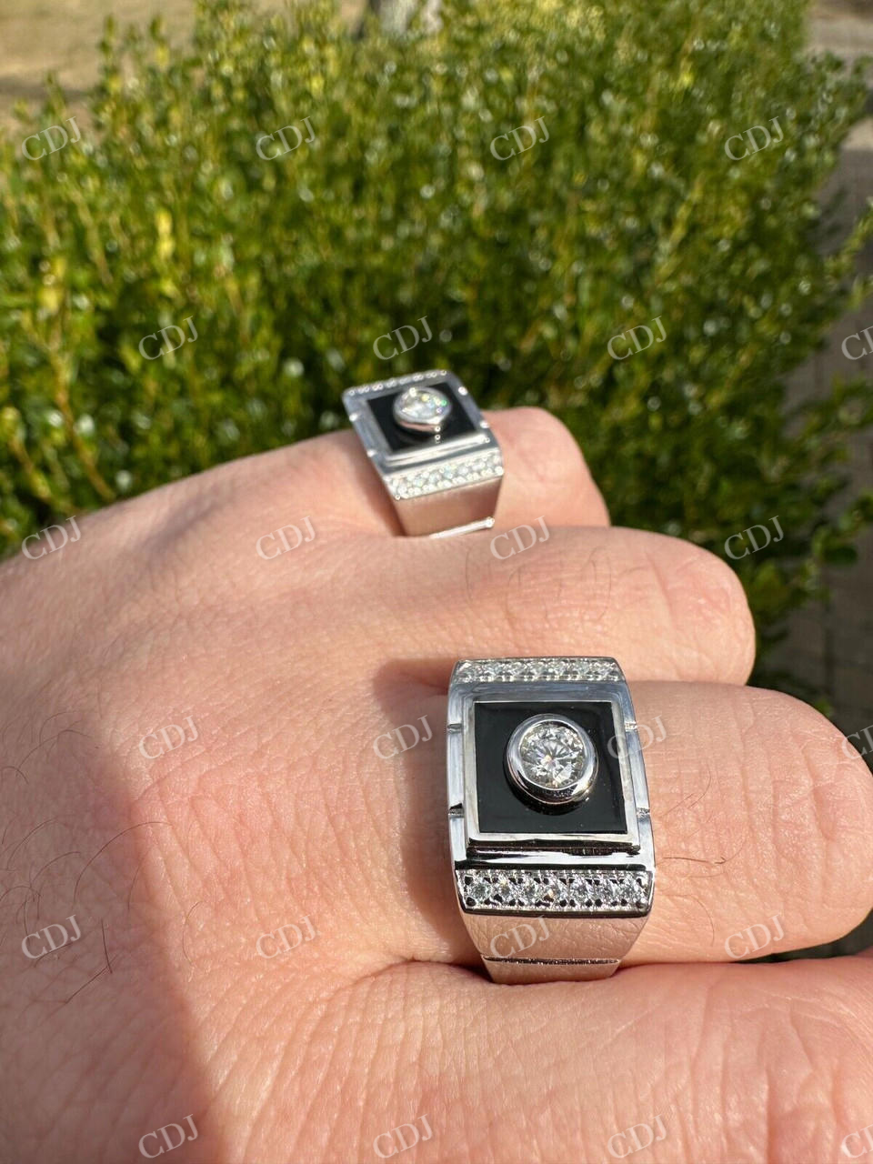 Men's Moissanite & Onyx Square Solitaire Signet Ring  customdiamjewel   