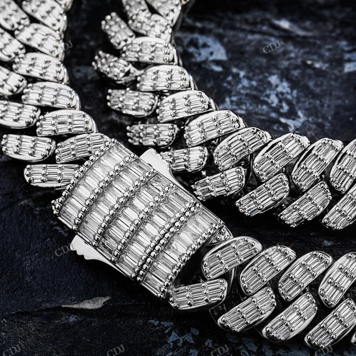 14mm Baguette & Round Cut Box Clasp 925 Silver Cuban Chain hip hop jewelry CustomDiamJewel