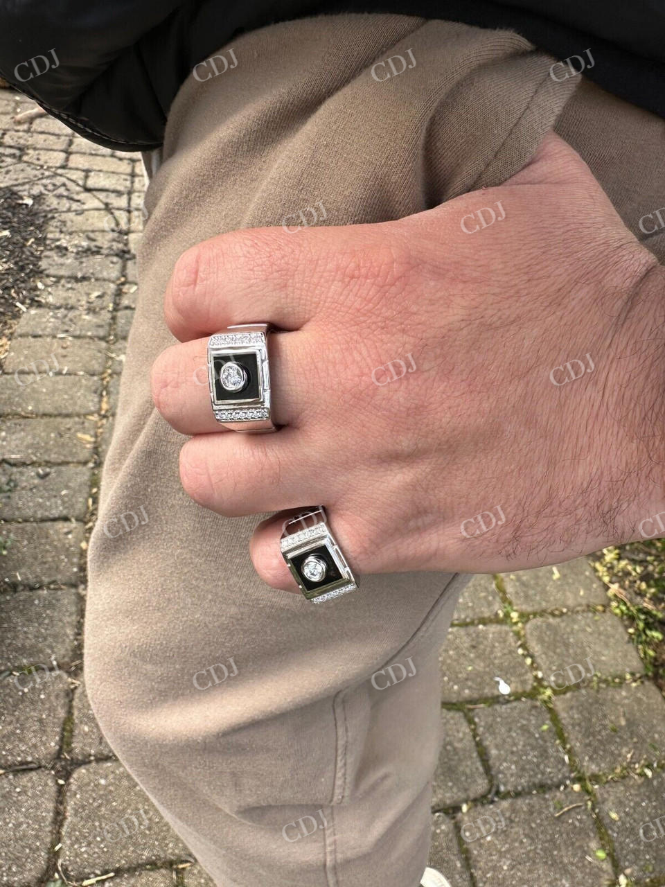 Men's Moissanite & Onyx Square Solitaire Signet Ring  customdiamjewel   