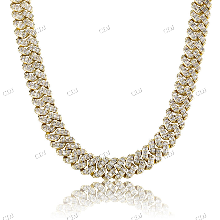14mm Baguette & Round Cut Box Clasp 925 Silver Cuban Chain hip hop jewelry CustomDiamJewel