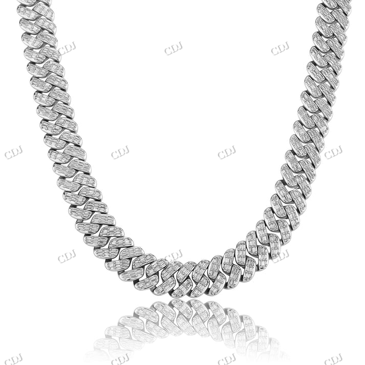 14mm Baguette & Round Cut Box Clasp 925 Silver Cuban Chain hip hop jewelry CustomDiamJewel