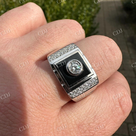 Men's Moissanite & Onyx Square Solitaire Signet Ring  customdiamjewel   