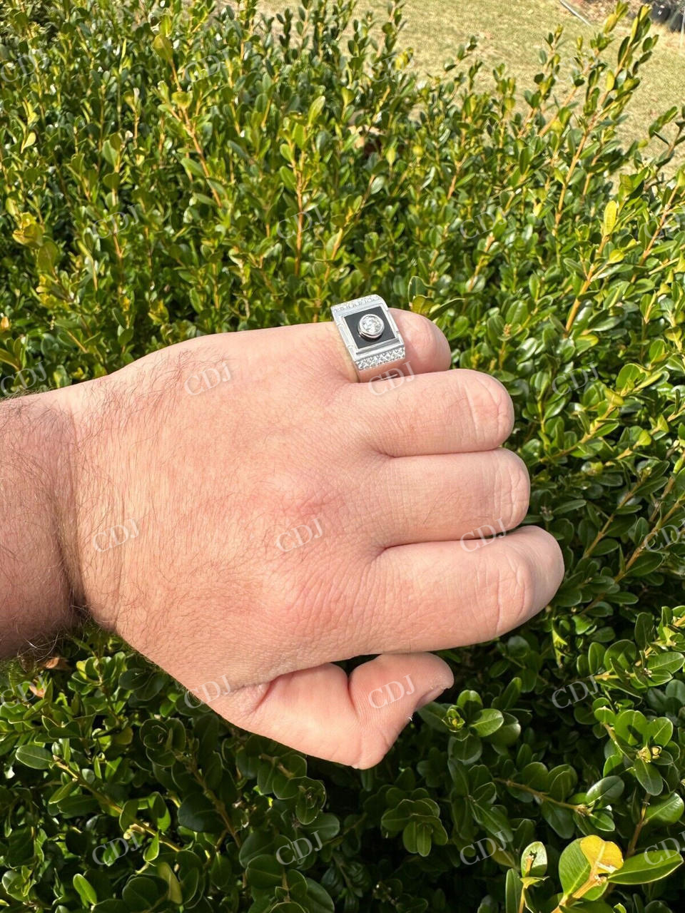 Men's Moissanite & Onyx Square Solitaire Signet Ring  customdiamjewel   
