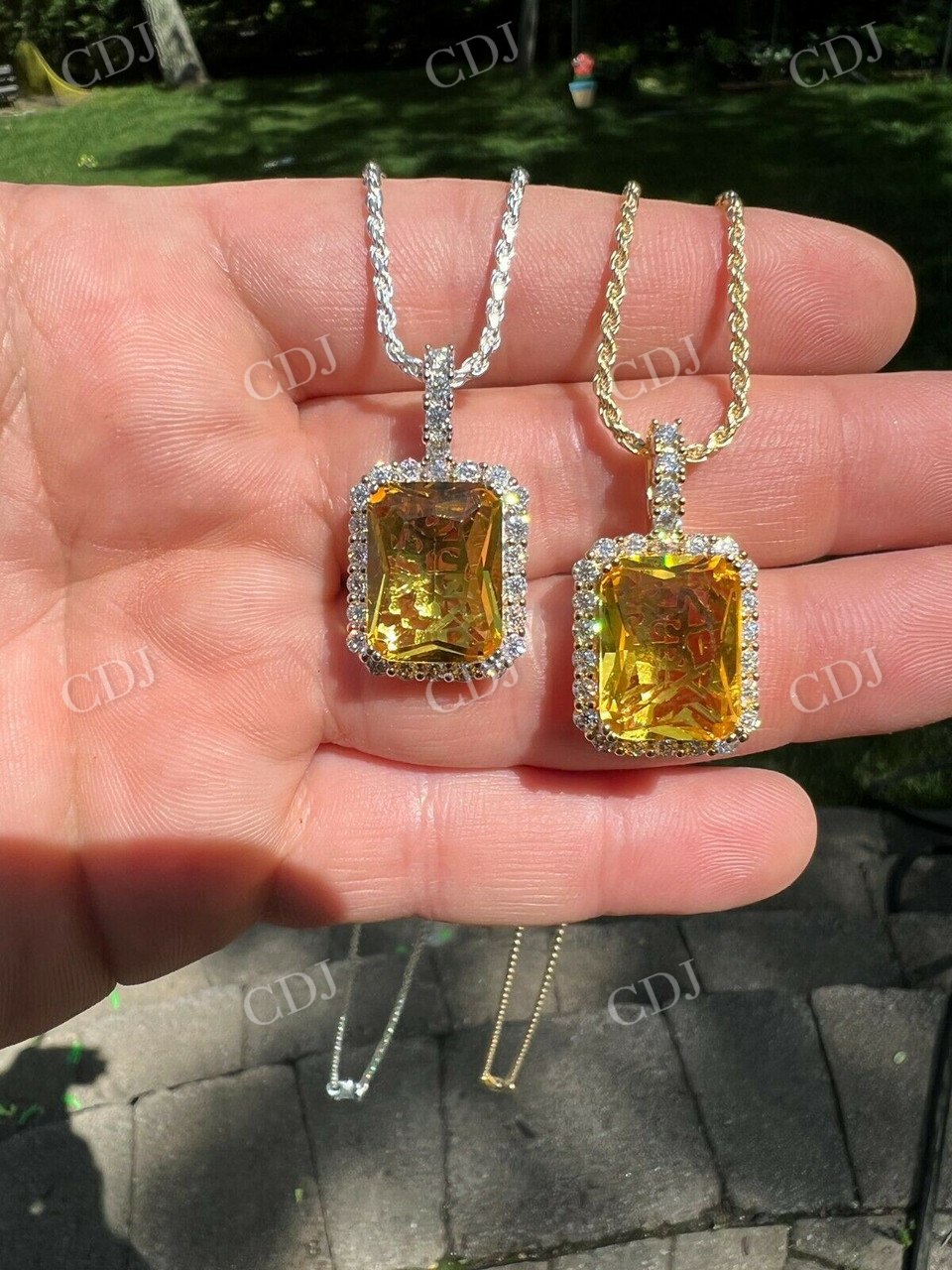 Yellow Simulated Canary Diamond Hip Hop Pendant  customdiamjewel   