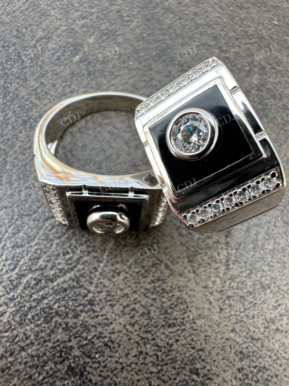 Men's Moissanite & Onyx Square Solitaire Signet Ring  customdiamjewel   