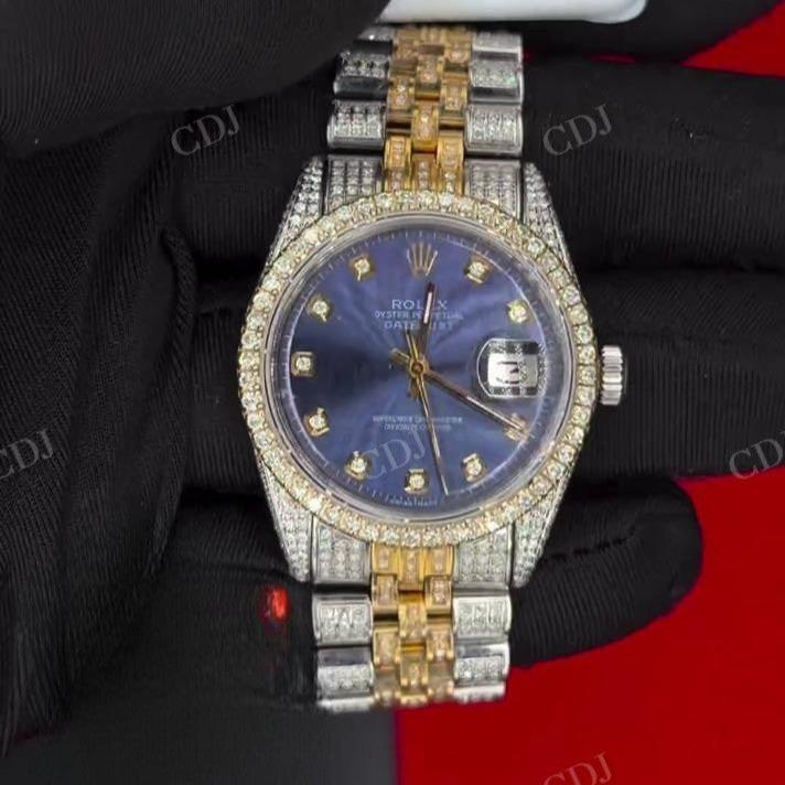 Yellow White Blue Dial Date just Fully Iced Out Moissanite Stainless Steel Watch hip hop jewelry customdiamjewel