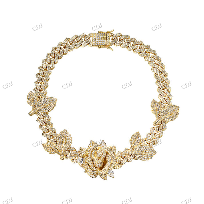 Full Iced Out Rose And Flower Design Diamond Yellow Gold Hip Hop Chain hip hop jewelry CustomDiamJewel