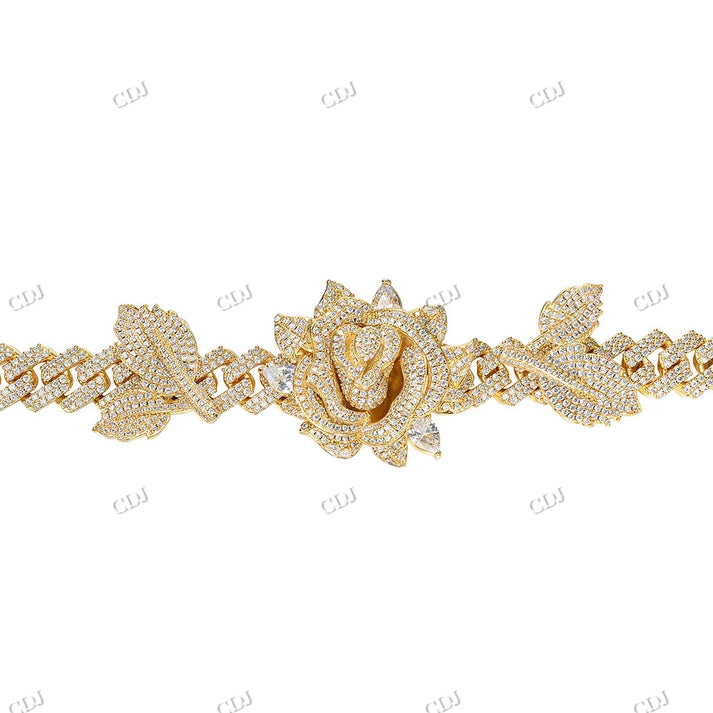 Full Iced Out Rose And Flower Design Diamond Yellow Gold Hip Hop Chain hip hop jewelry CustomDiamJewel