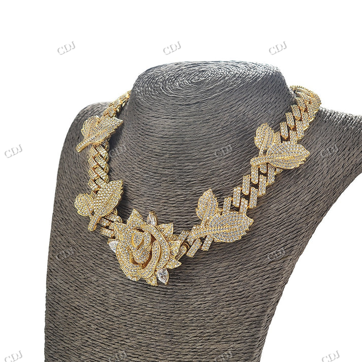 Full Iced Out Rose And Flower Design Diamond Yellow Gold Hip Hop Chain hip hop jewelry CustomDiamJewel