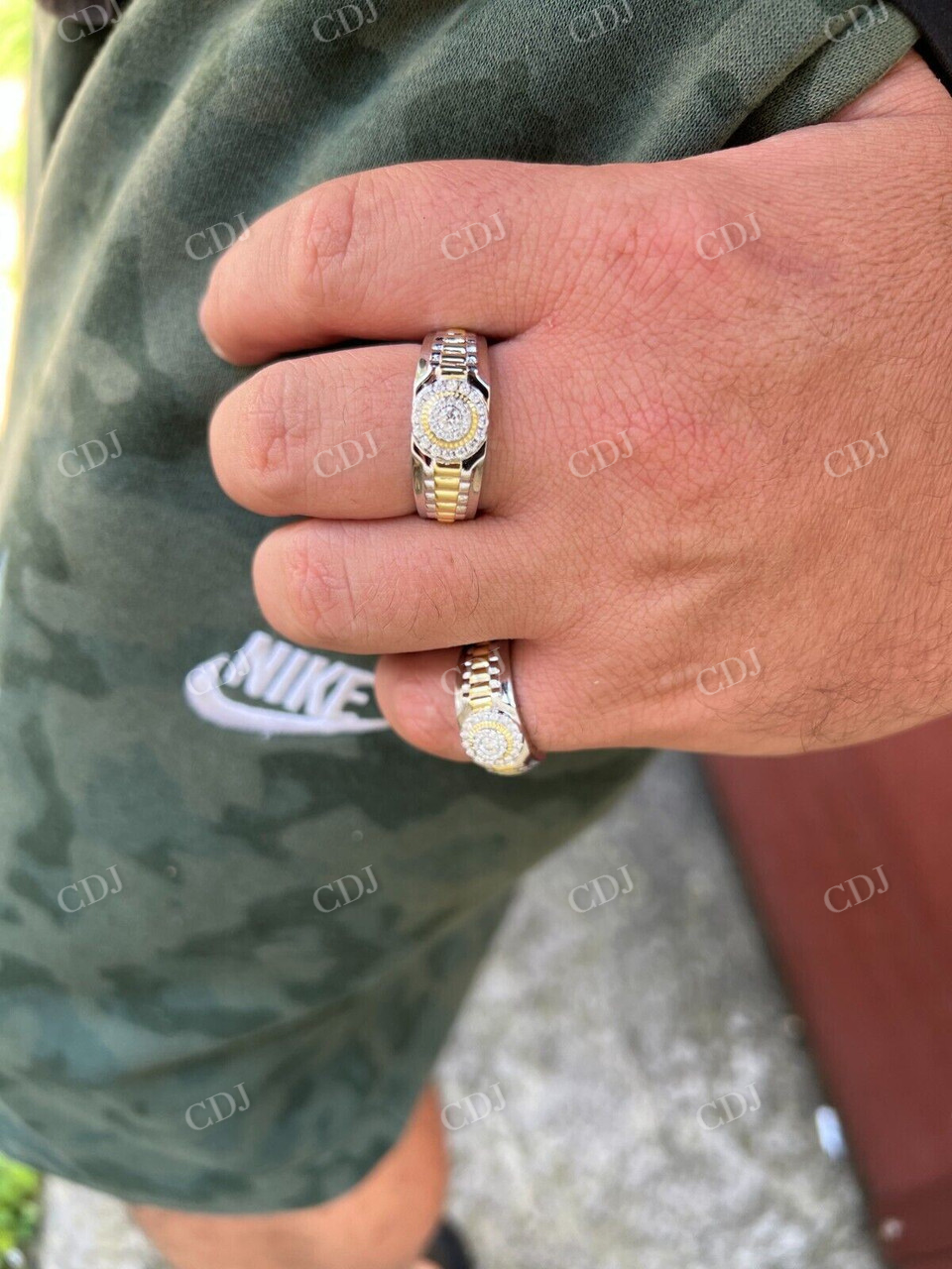 Iced Out Diamond Two Tone Round Cluster Ring  customdiamjewel   